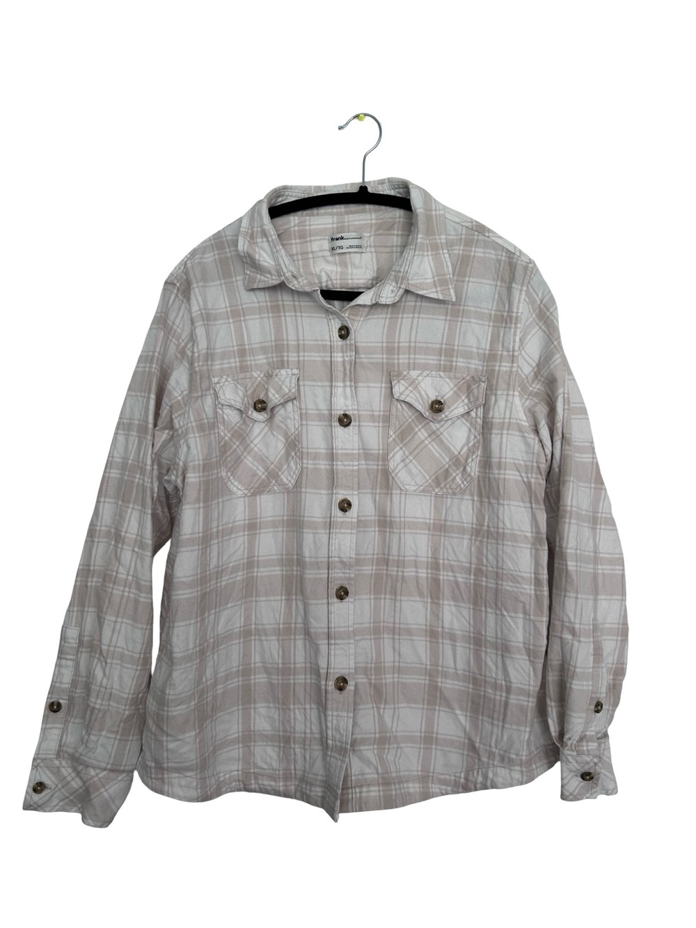 Frank & Oak 100% Organic Cotton Beige and White Plaid Button-Down Shirt